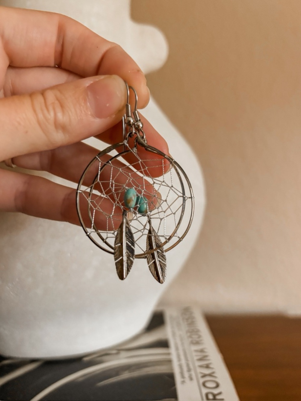 Vintage Dreamcatcher earrings turquoise feather earrings